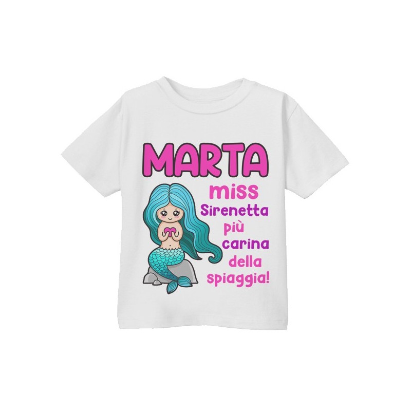 T-shirt Maglietta bimba Miss Sirenetta più carina della spiaggia! Personalizzata con il nome!