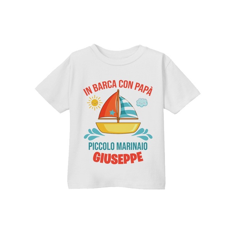 T-shirt Maglietta bimbo In barca con papà, piccolo marinaio! Personalizzata con il nome!