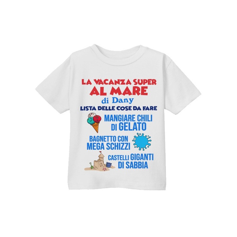 T-shirt Maglietta bimbo e bimba Vacanza al Mare, lista delle cose da fare! Personalizzata con il nome!