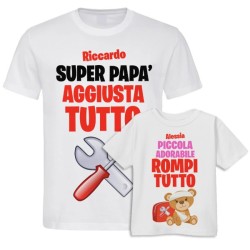 Kit di coppia: t-shirt papà + t-shirt bimba Aggiusta Tutto e Rompi Tutto! Personalizzati con i nomi di padre e figlia!
