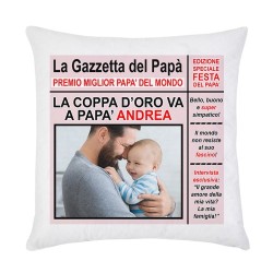 Federa per cuscino La Gazzetta del Papà! Personalizzata con il nome e la foto, Festa del Papà!
