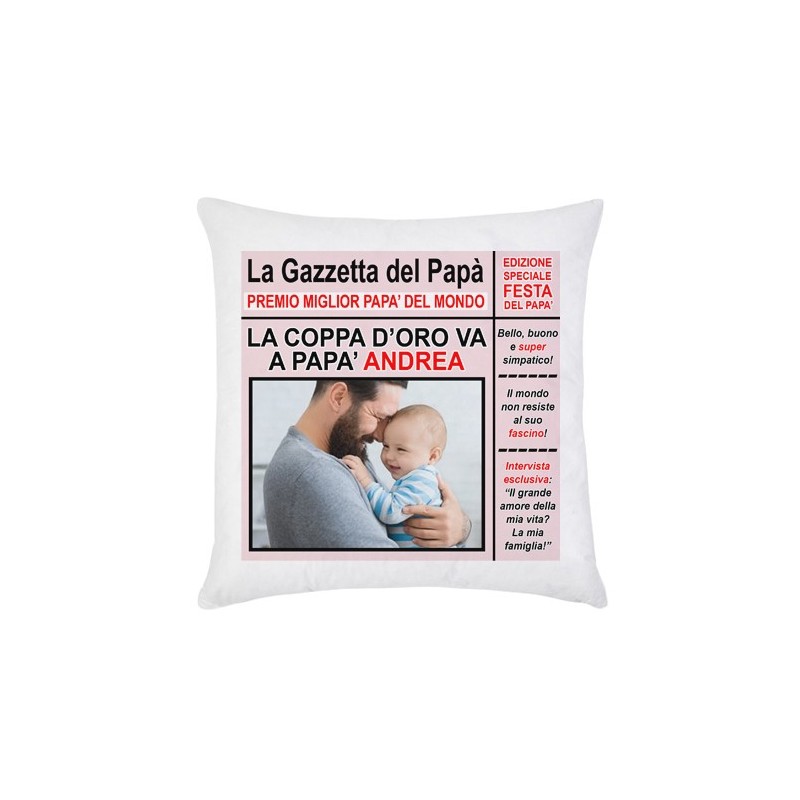 Federa per cuscino La Gazzetta del Papà! Personalizzata con il nome e la foto, Festa del Papà!
