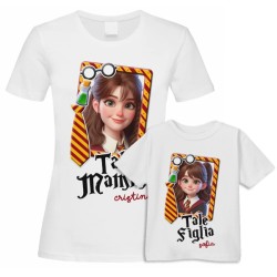 Kit di coppia: t-shirt mamma + t-shirt bimba Tale Mamma Tale Figlia scuola magia, personalizzato con i nomi!