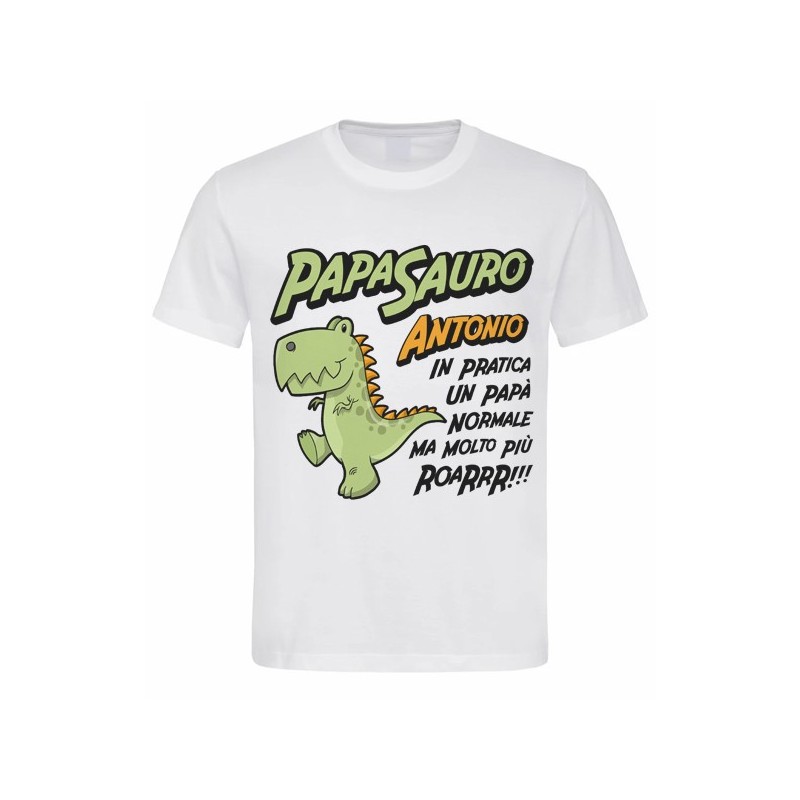T-shirt Maglietta uomo Papasauro, papà normale ma più roarrr! Personalizzata con il tuo nome!