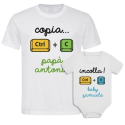 Kit di coppia: t-shirt papà + body bimbo Copia e Incolla, personalizzato con i nomi di padre e figlio!