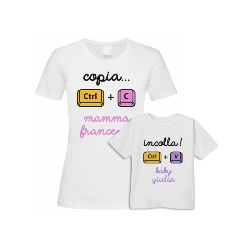 Kit di coppia: t-shirt mamma + t-shirt bimba Copia e Incolla, personalizzato con i nomi di madre e figlia!