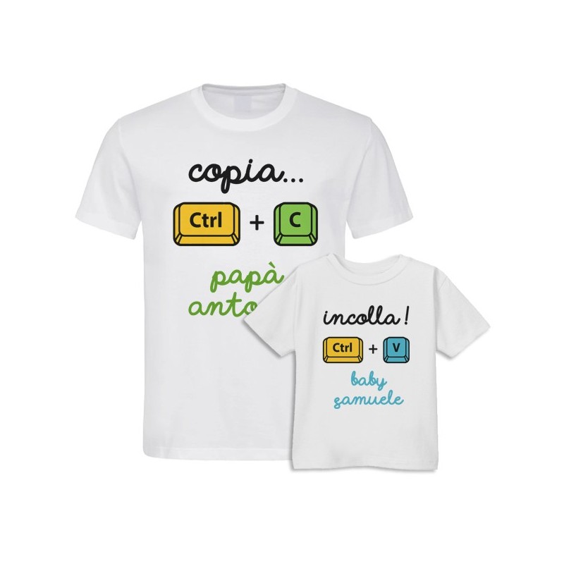 Kit di coppia: t-shirt papà + t-shirt bimbo Copia e Incolla, personalizzato con i nomi di padre e figlio!